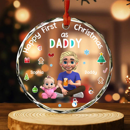 Happy First Christmas As Daddy With Cute Illustrations