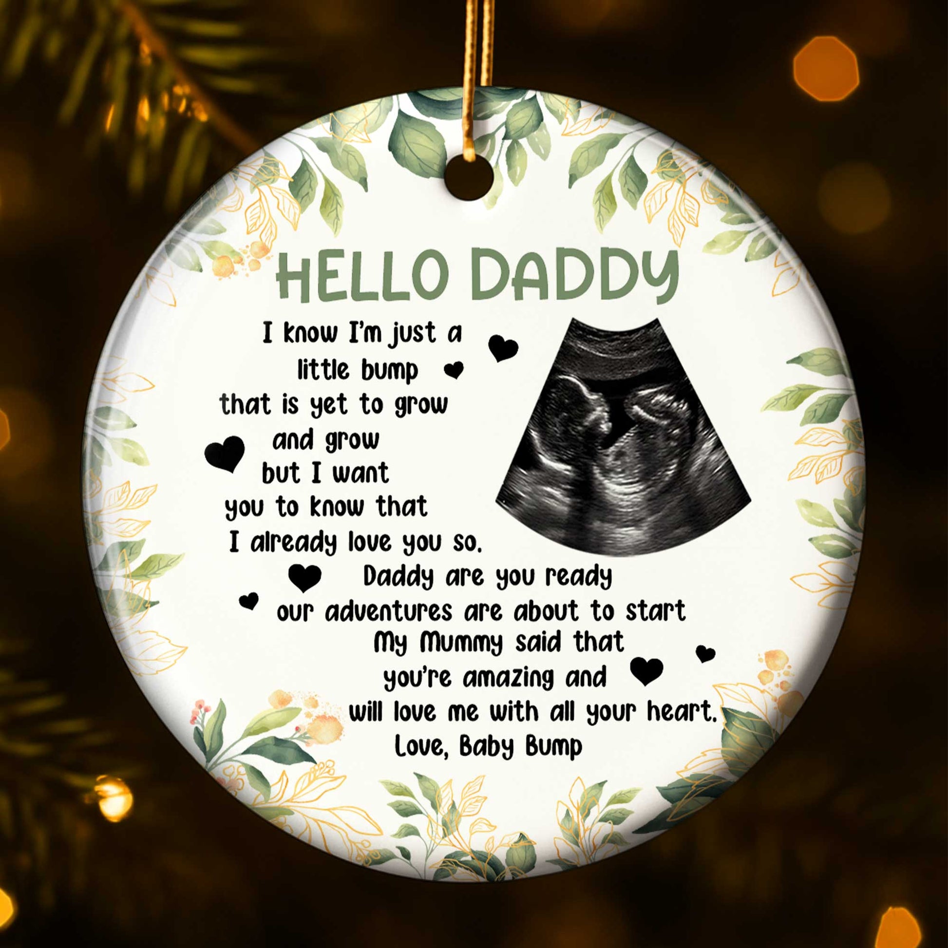 Hello Daddy Little Bump Ultrasound Image and Flowers