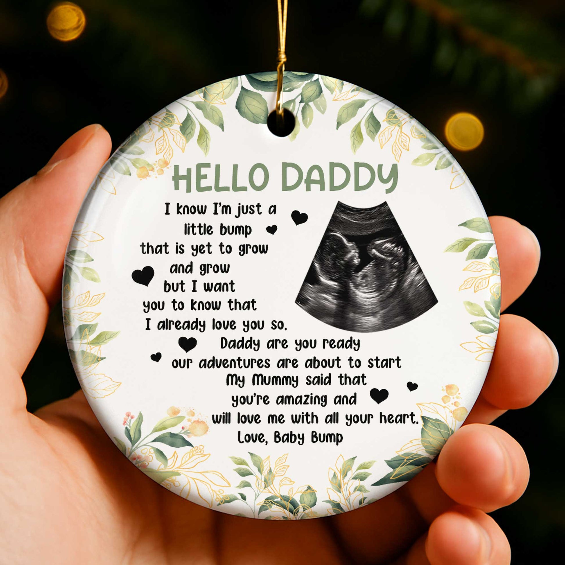 Hello Daddy Little Bump Ultrasound Image and Flowers