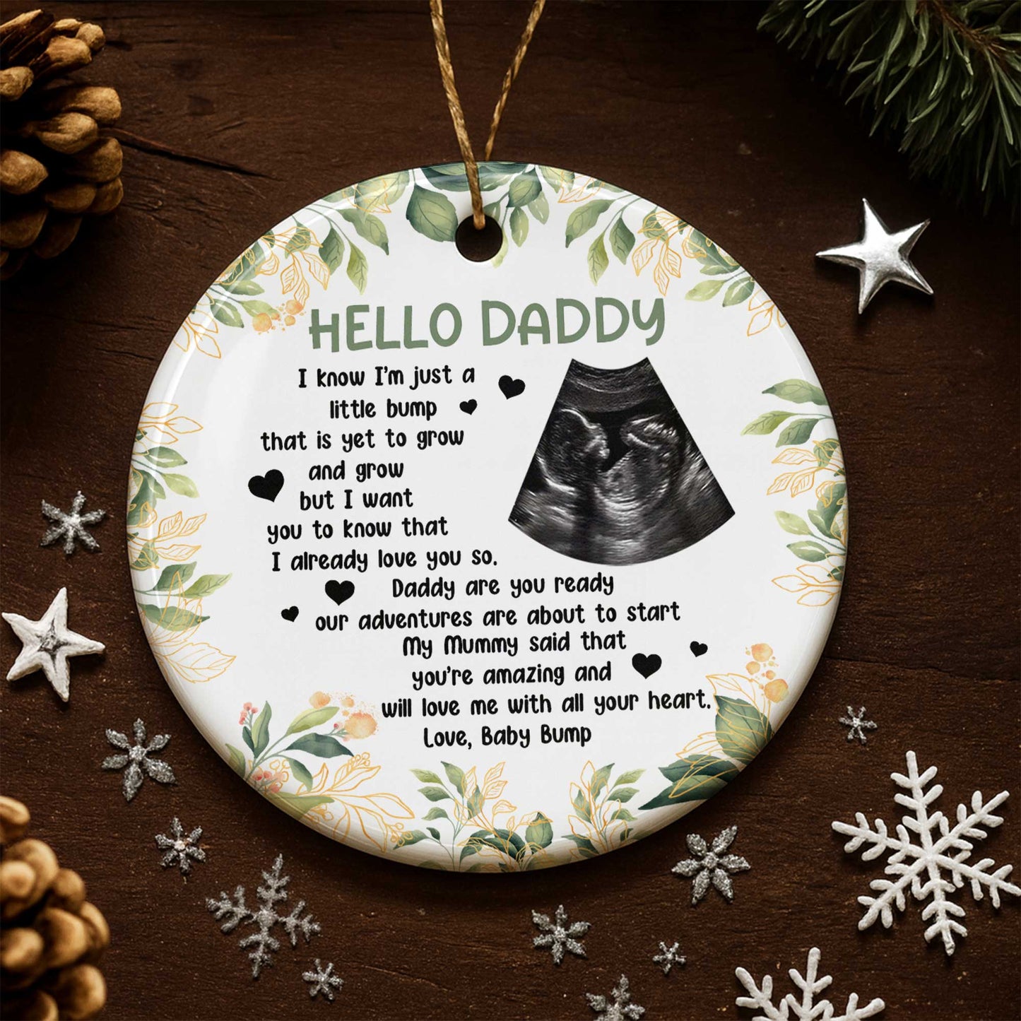 Hello Daddy Little Bump Ultrasound Image and Flowers