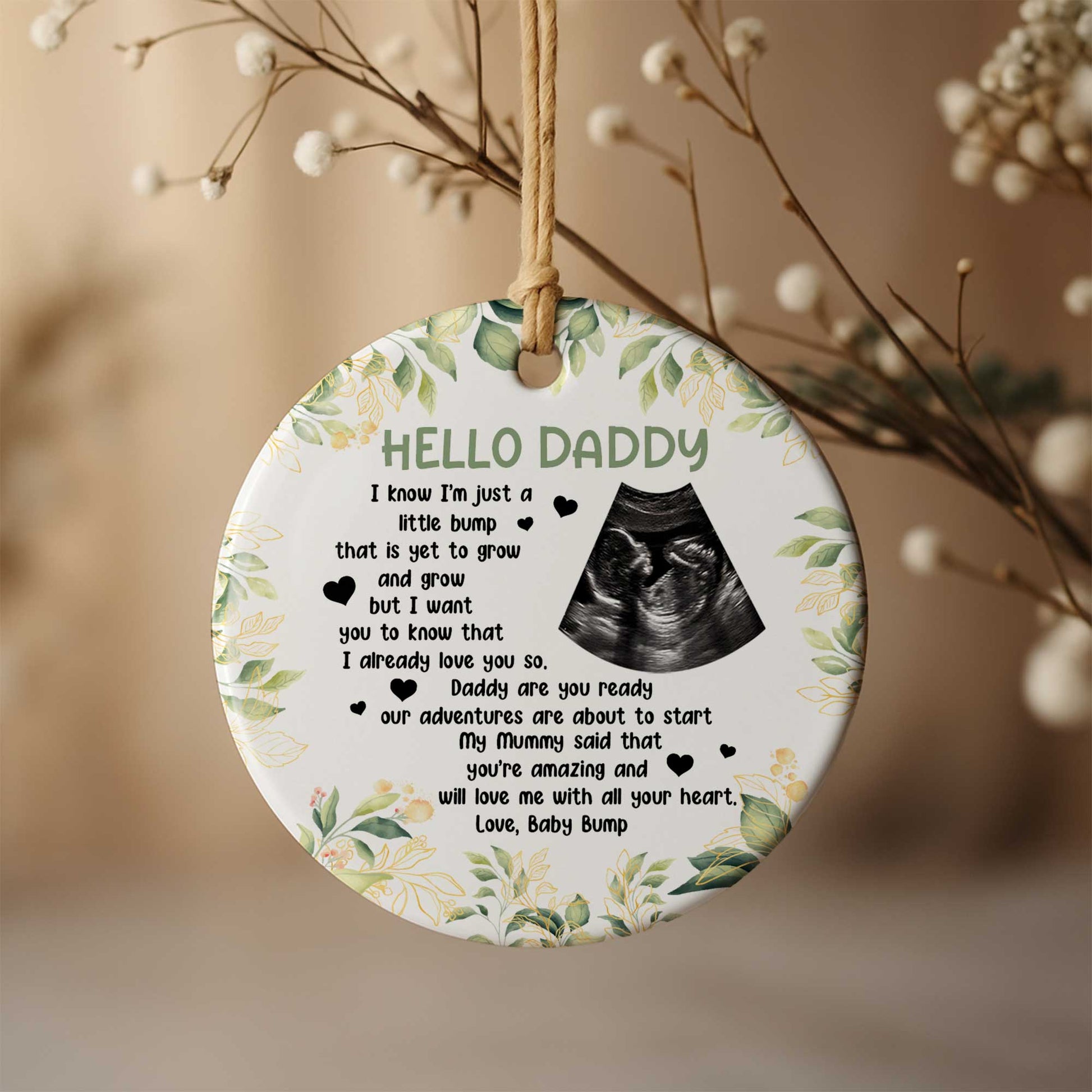 Hello Daddy Little Bump Ultrasound Image and Flowers