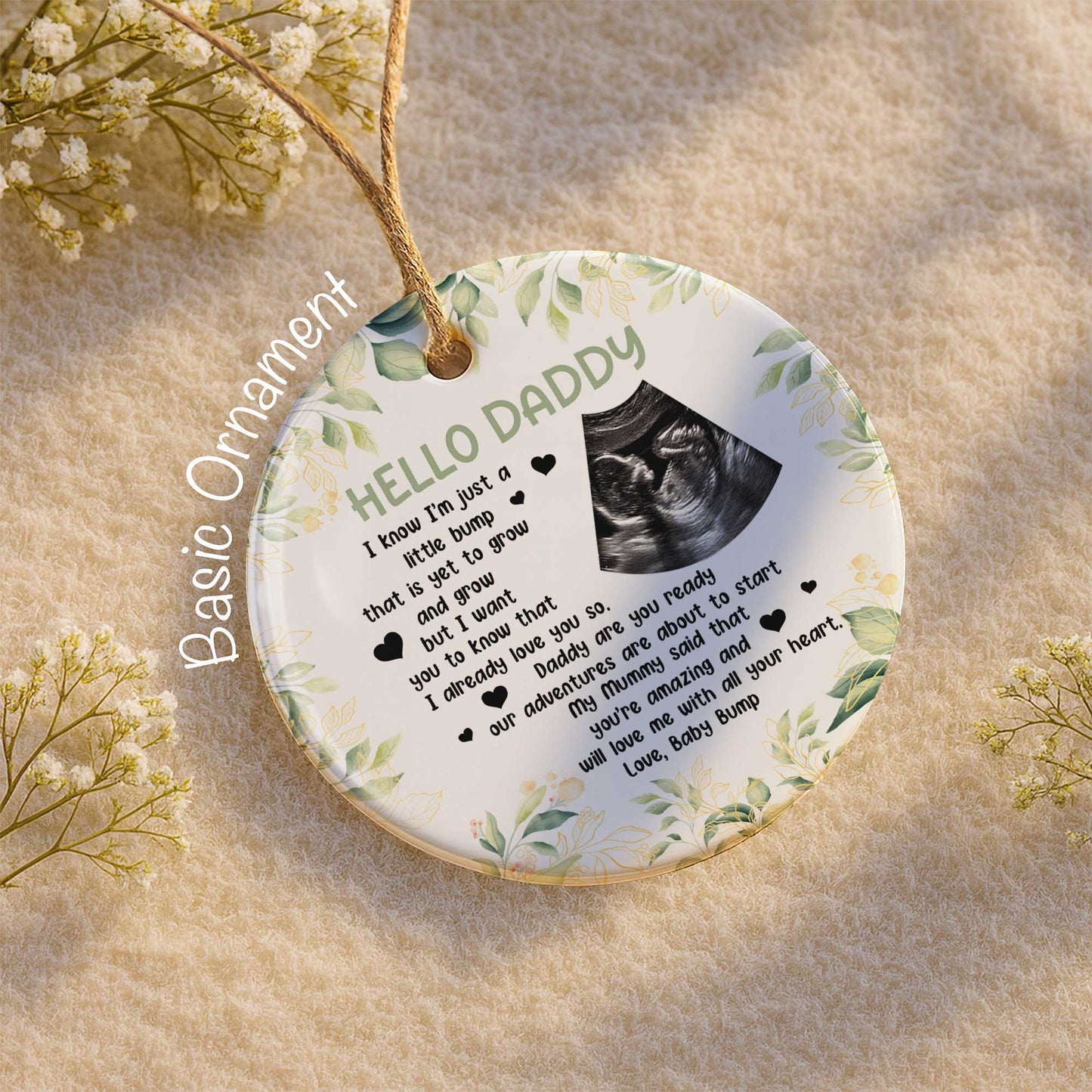 Hello Daddy Little Bump Ultrasound Image and Flowers