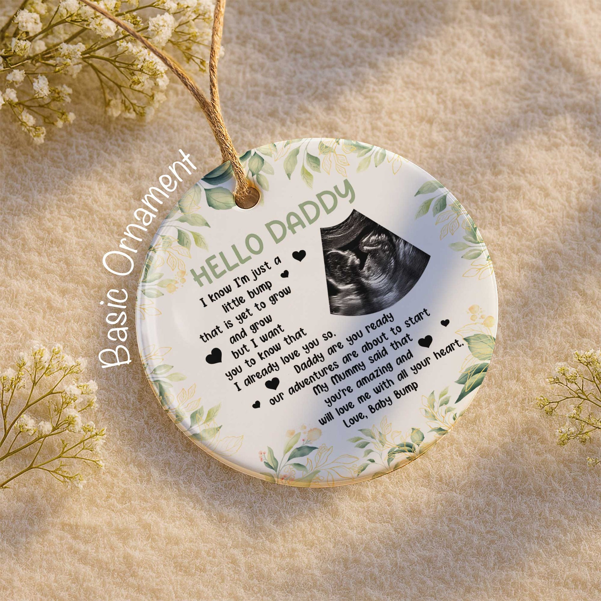 Hello Daddy Little Bump Ultrasound Image and Flowers