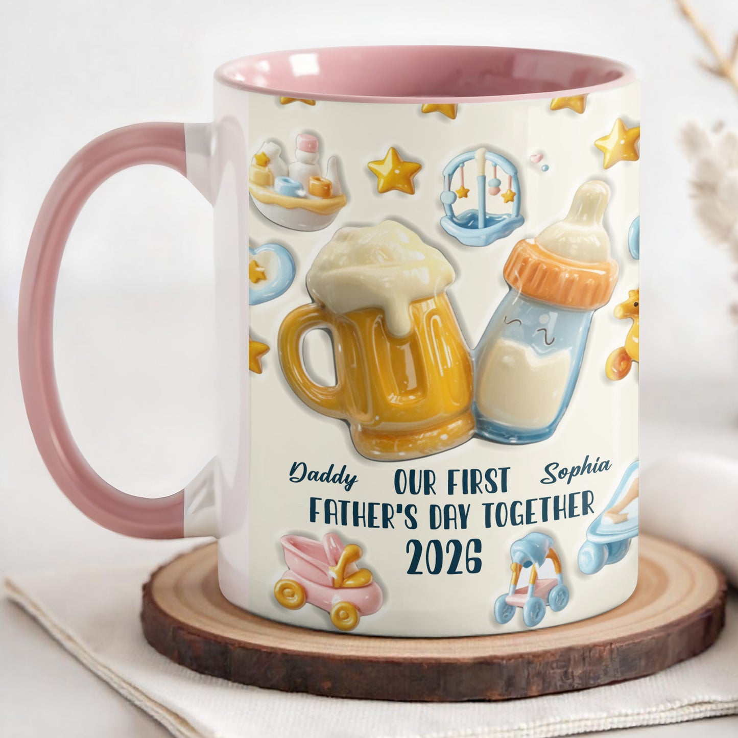 Our First Father's Day Together, Mug With Baby And Dad Icons