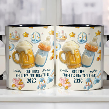 Our First Father's Day Together, Mug With Baby And Dad Icons