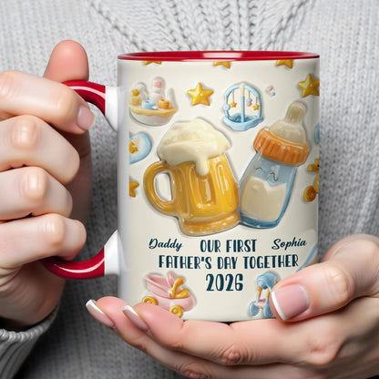 Our First Father's Day Together, Mug With Baby And Dad Icons