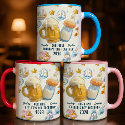 Our First Father's Day Together, Mug With Baby And Dad Icons
