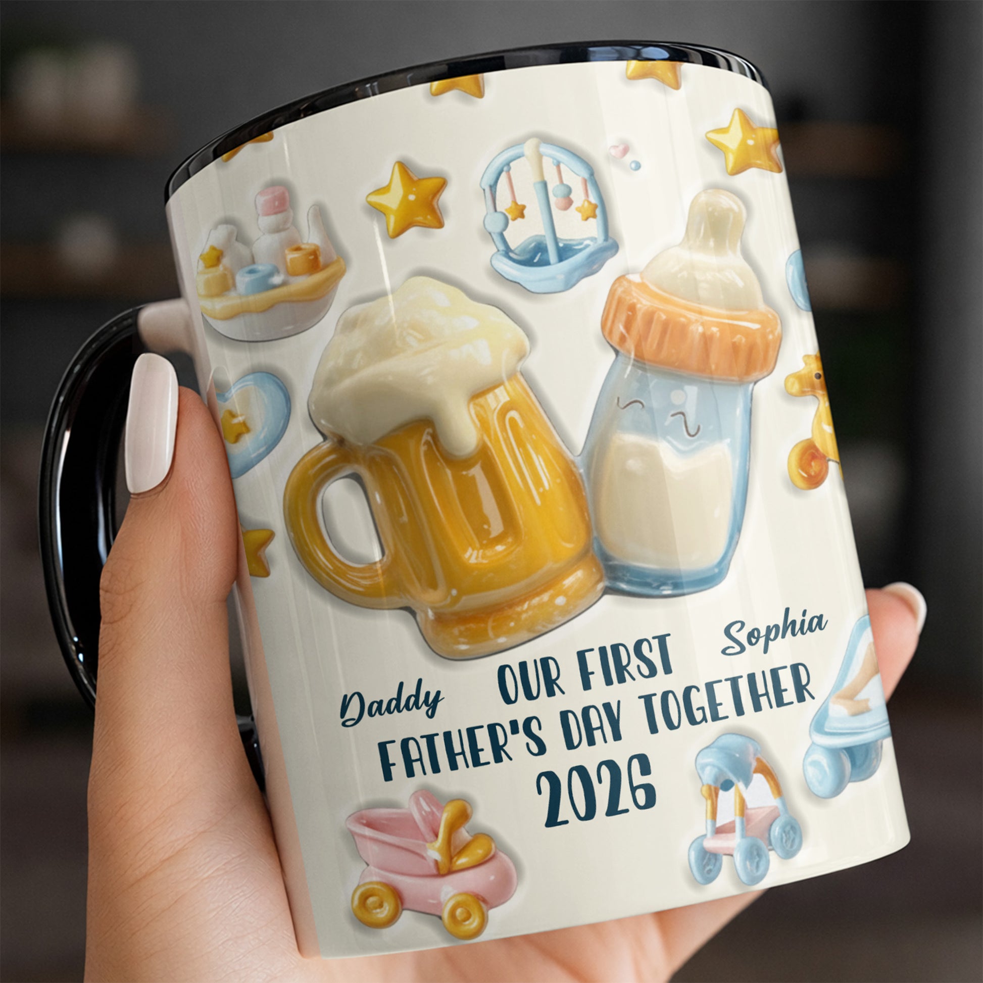 Our First Father's Day Together, Mug With Baby And Dad Icons