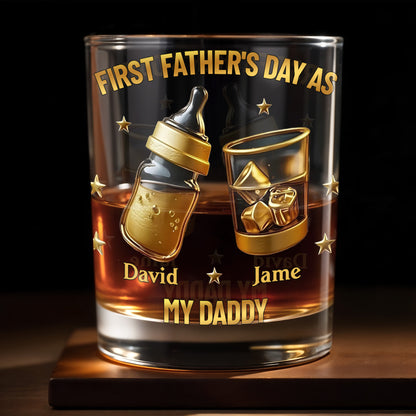 First Father's Day As My Daddy With Baby Bottle And Whiskey Glass