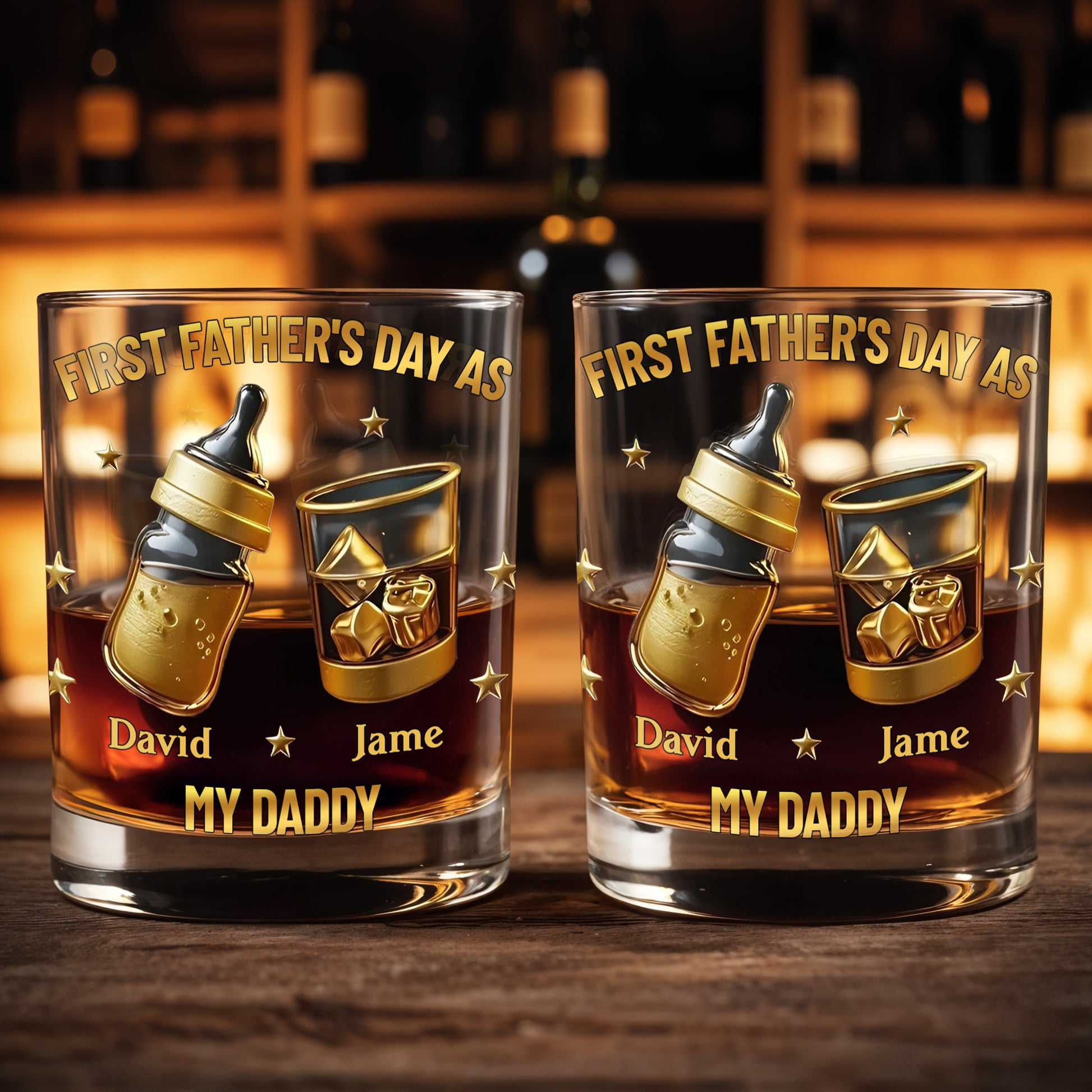 First Father's Day As My Daddy With Baby Bottle And Whiskey Glass