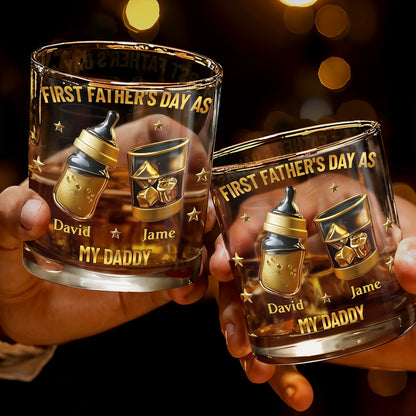 First Father's Day As My Daddy With Baby Bottle And Whiskey Glass