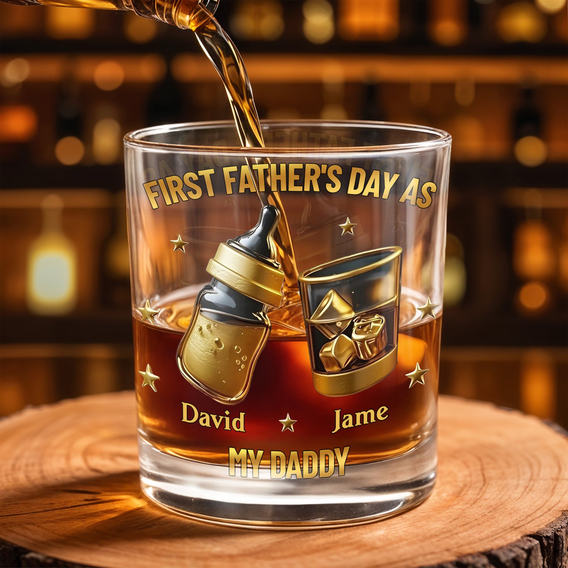 First Father's Day As My Daddy With Baby Bottle And Whiskey Glass