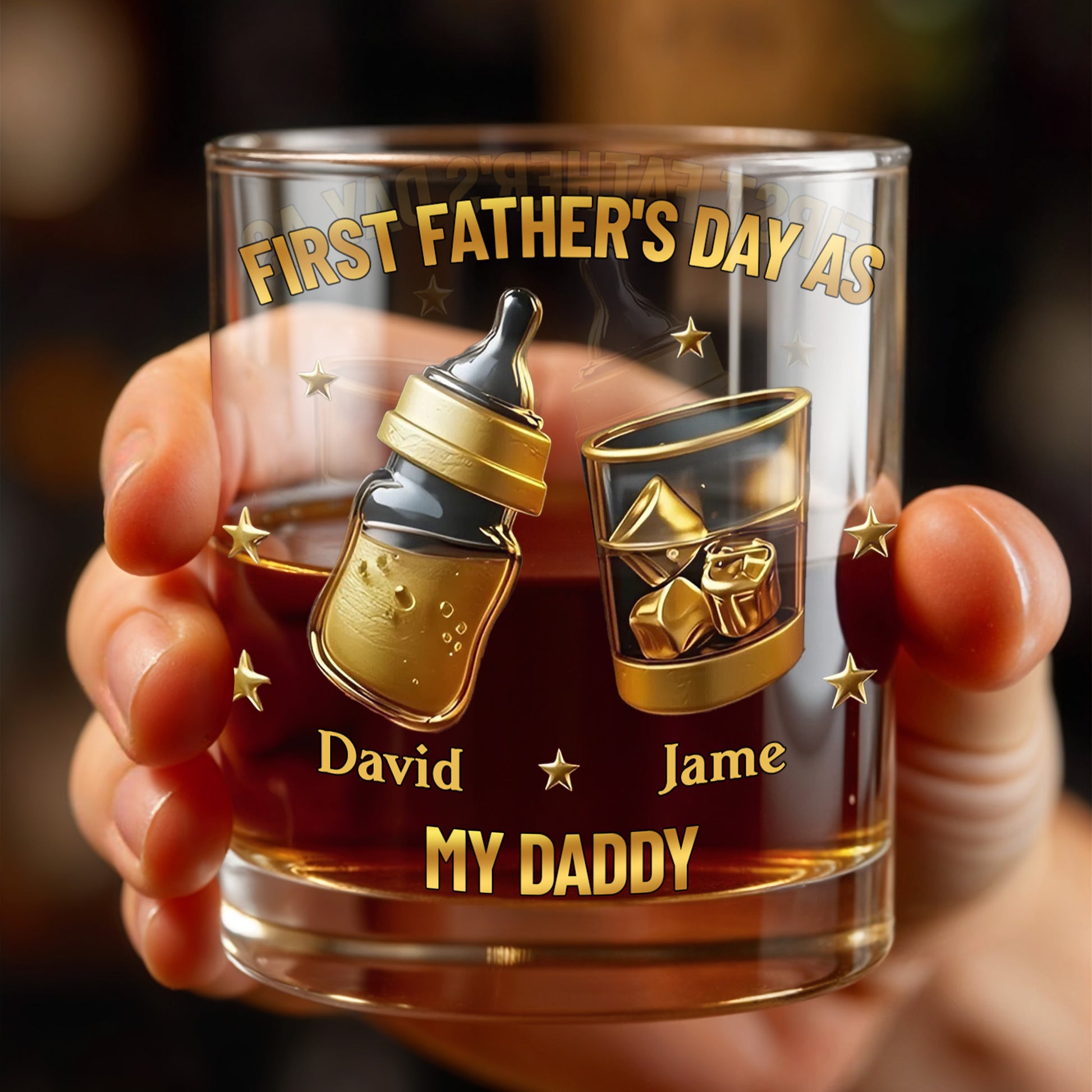 First Father's Day As My Daddy With Baby Bottle And Whiskey Glass