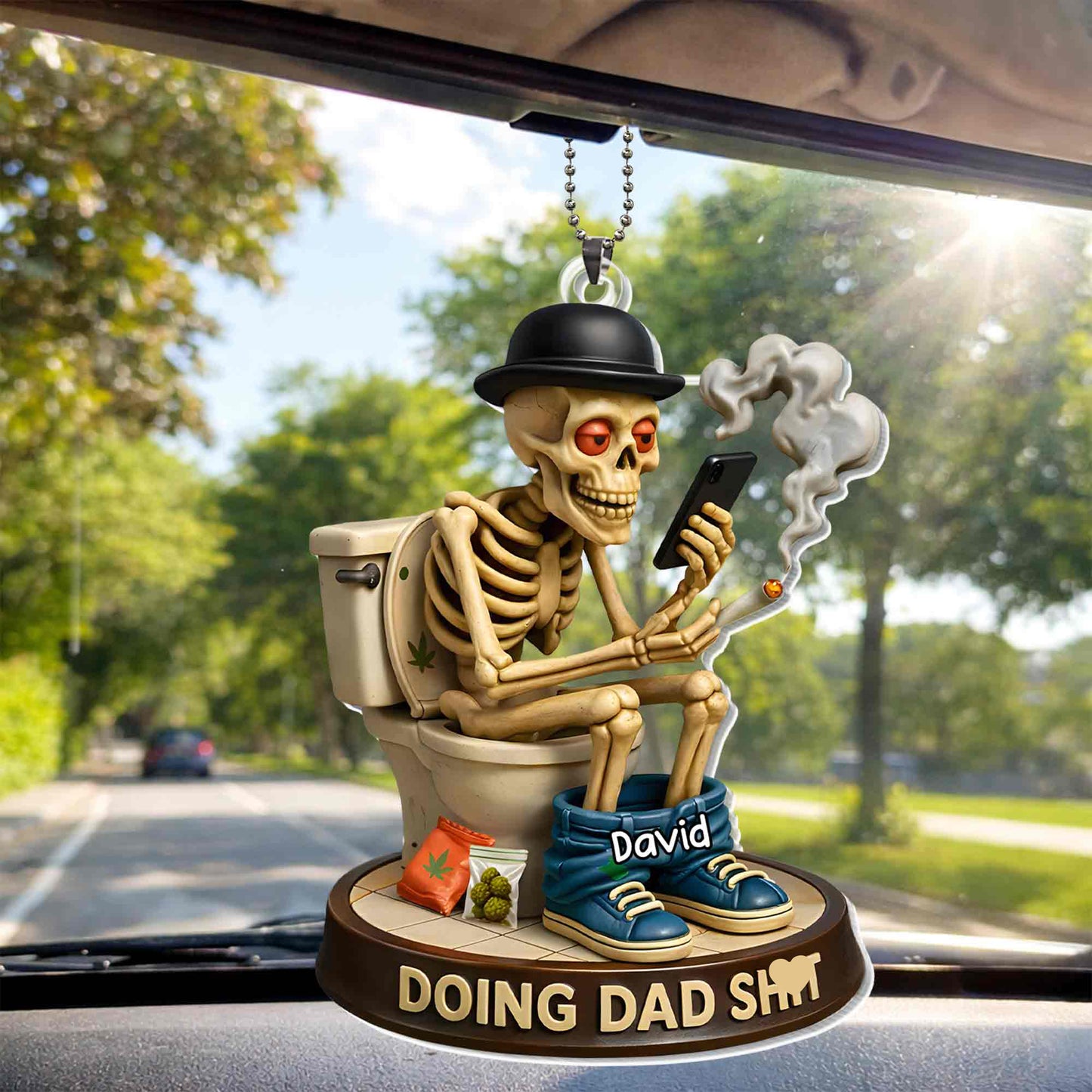 Doing Dad Sh*t Skeleton On Toilet With Phone And Smoke - Personalized Custom Acrylic Ornament, Car Hanging Ornament - DAD296_ACA