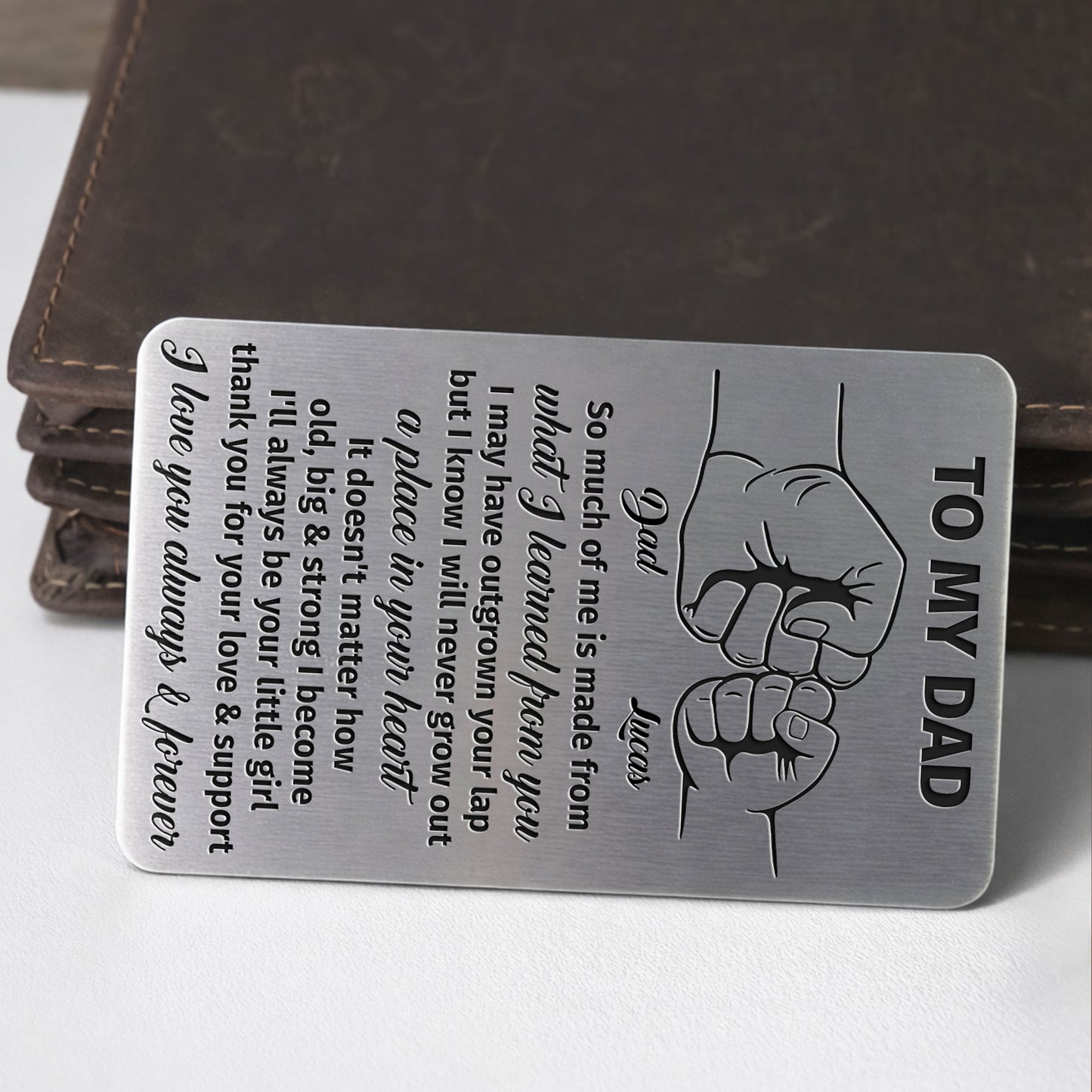 To My Dad So Much Of Me Fist Bump Hands - Personalized Aluminum Wallet Card - DAD297_ALCA