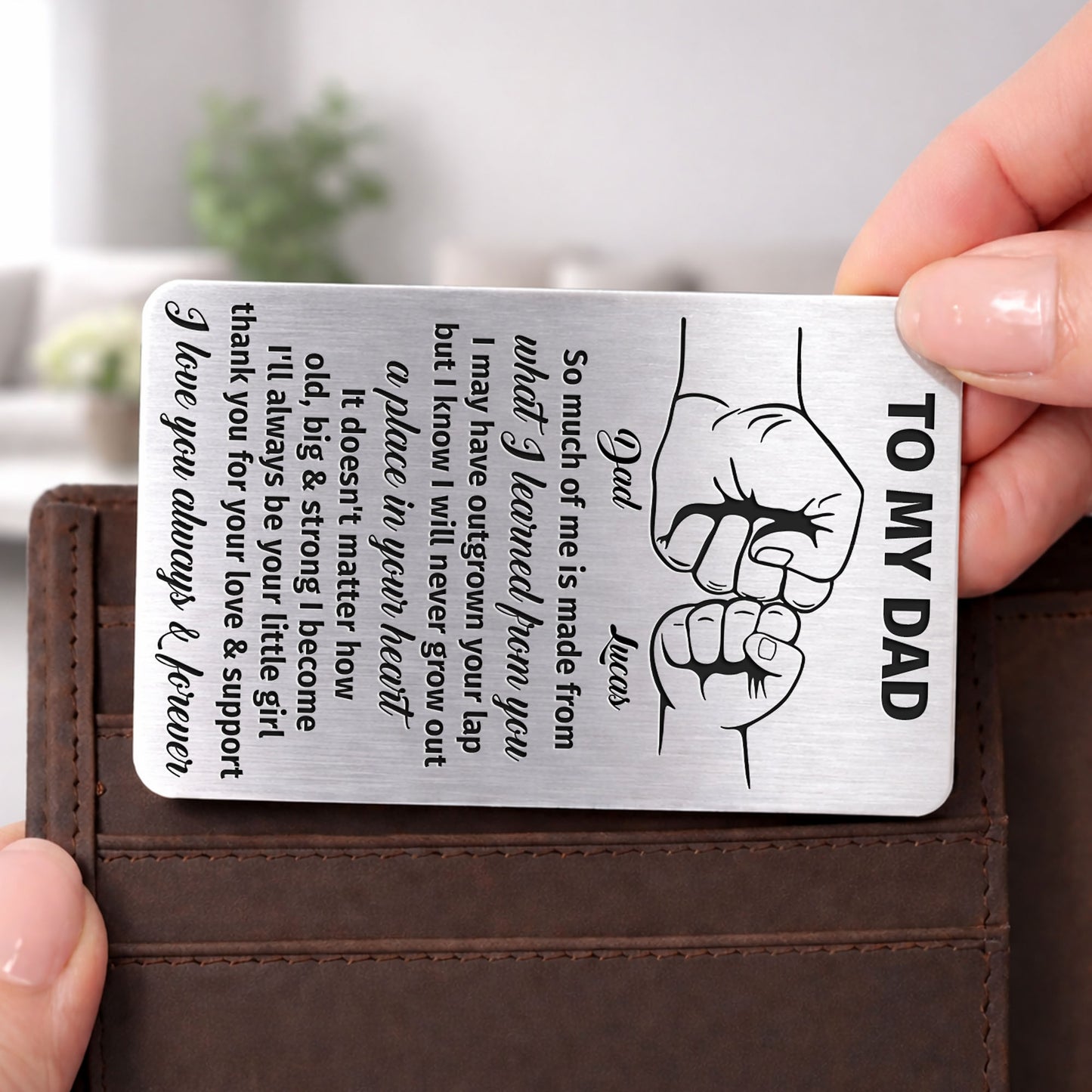 To My Dad So Much Of Me Fist Bump Hands - Personalized Aluminum Wallet Card - DAD297_ALCA