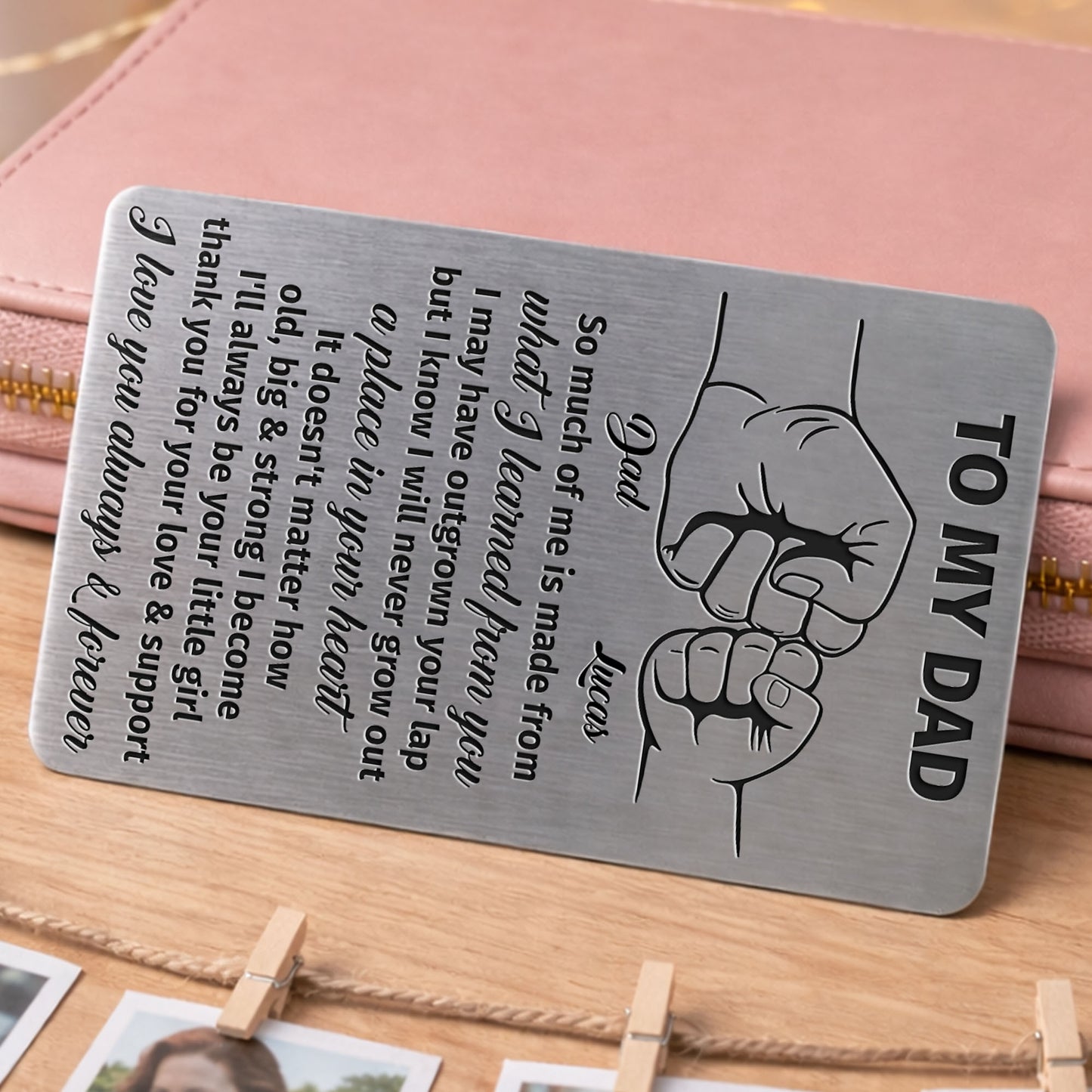 To My Dad So Much Of Me Fist Bump Hands - Personalized Aluminum Wallet Card - DAD297_ALCA