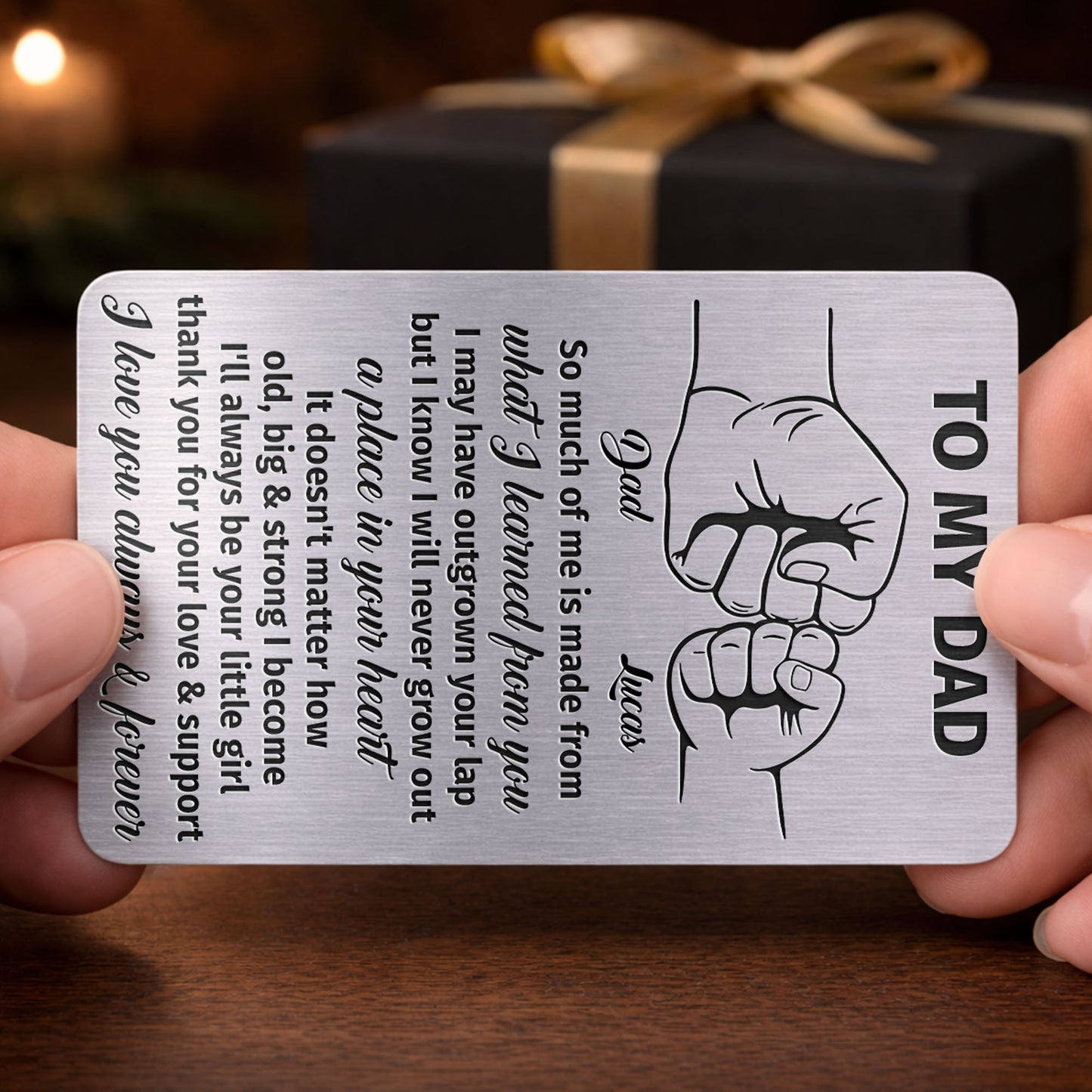 To My Dad So Much Of Me Fist Bump Hands - Personalized Aluminum Wallet Card - DAD297_ALCA