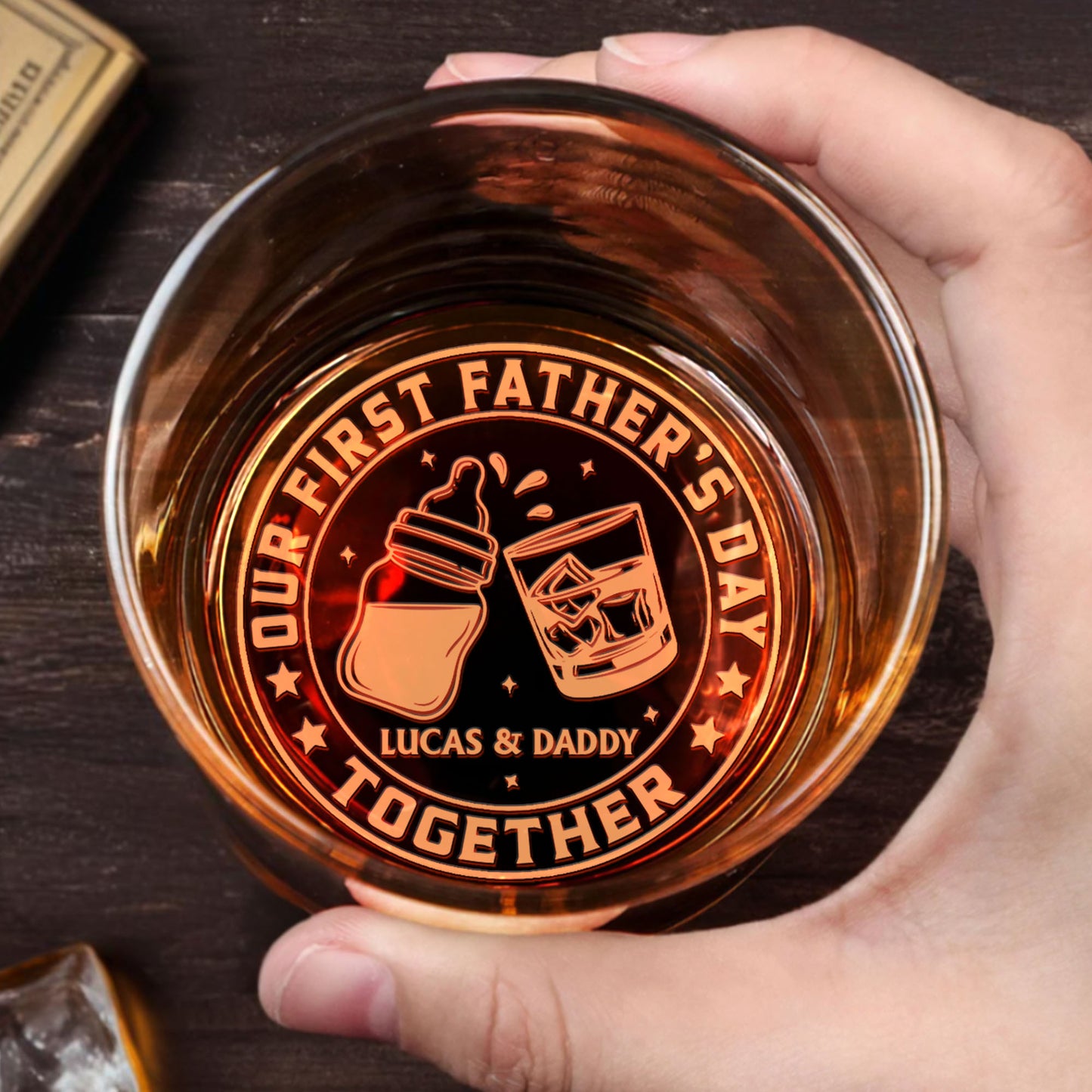 Our First Father's Day Together Baby Bottle And Whiskey Glass