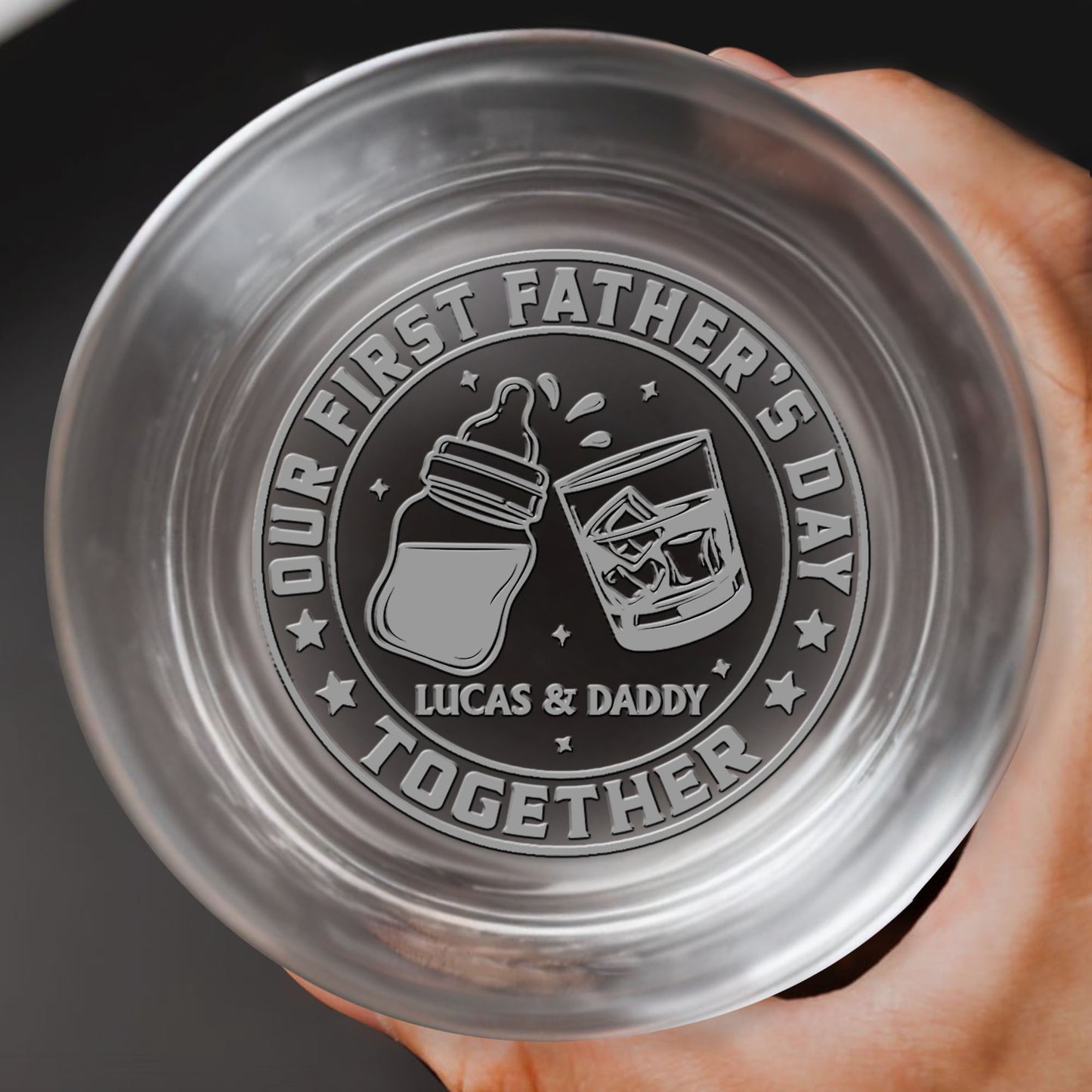 Our First Father's Day Together Baby Bottle And Whiskey Glass