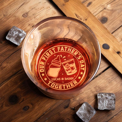 Our First Father's Day Together Baby Bottle And Whiskey Glass