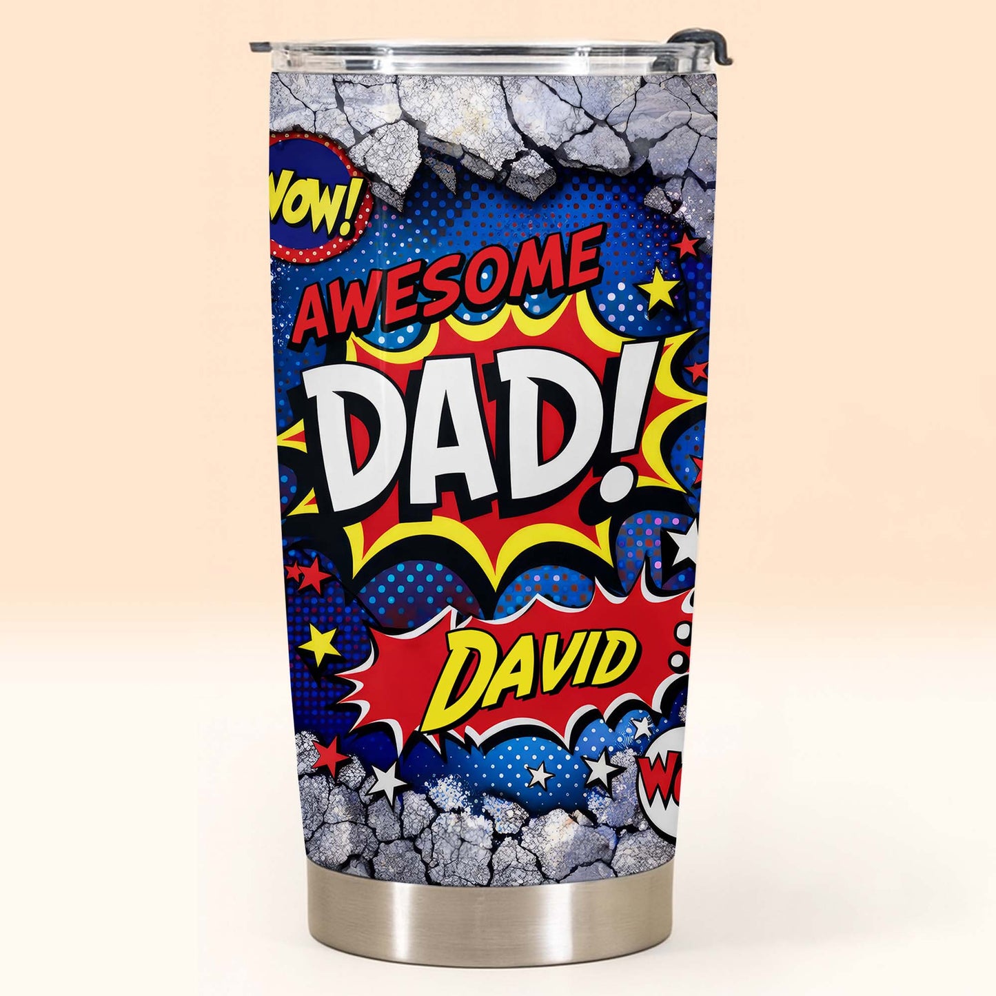 Awesome Dad Number One Nutrition Facts Superhero Comic Stars - Personalized Custom Stainless Steel Tumbler 20oz 30oz - DAD303_TB