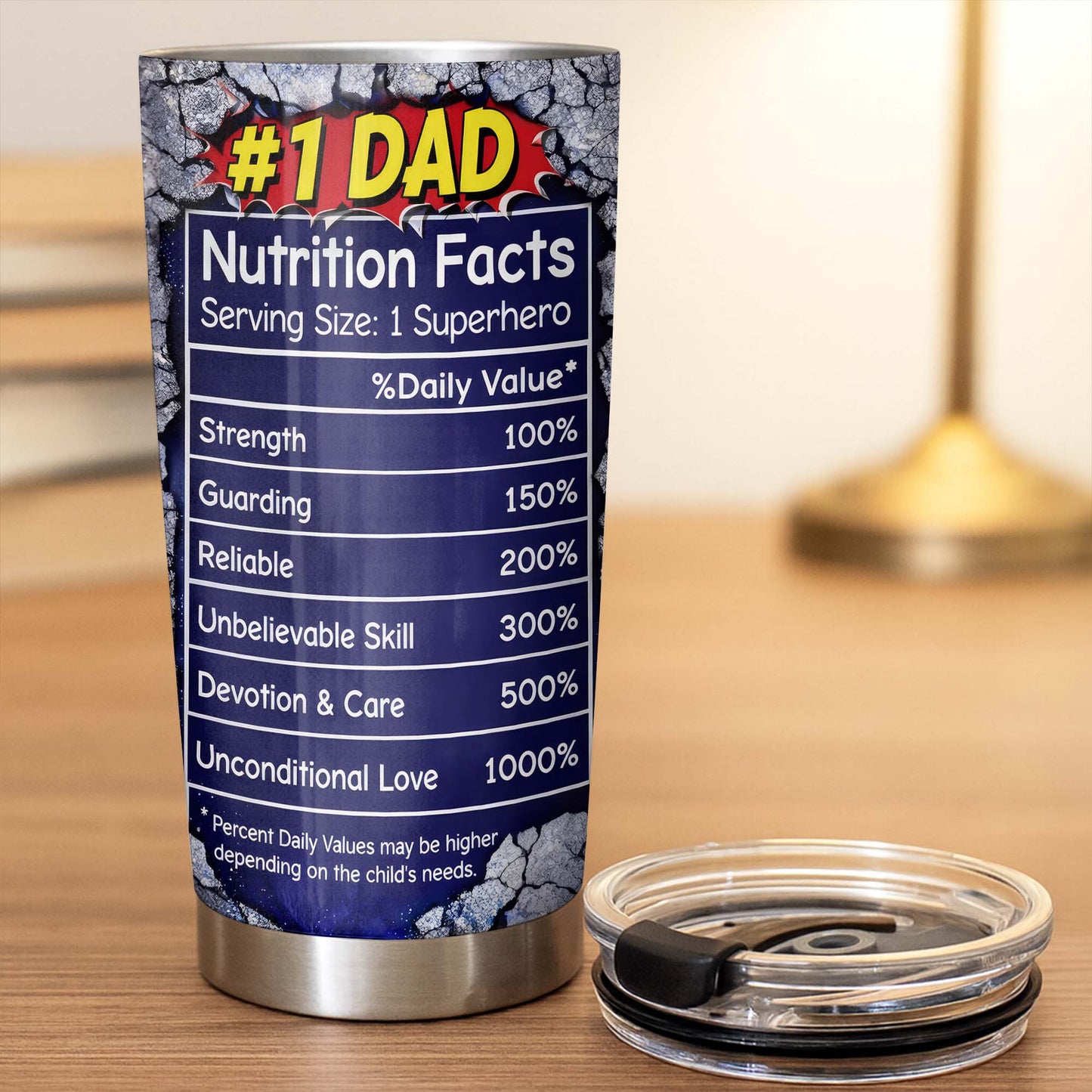 Awesome Dad Number One Nutrition Facts Superhero Comic Stars - Personalized Custom Stainless Steel Tumbler 20oz 30oz - DAD303_TB