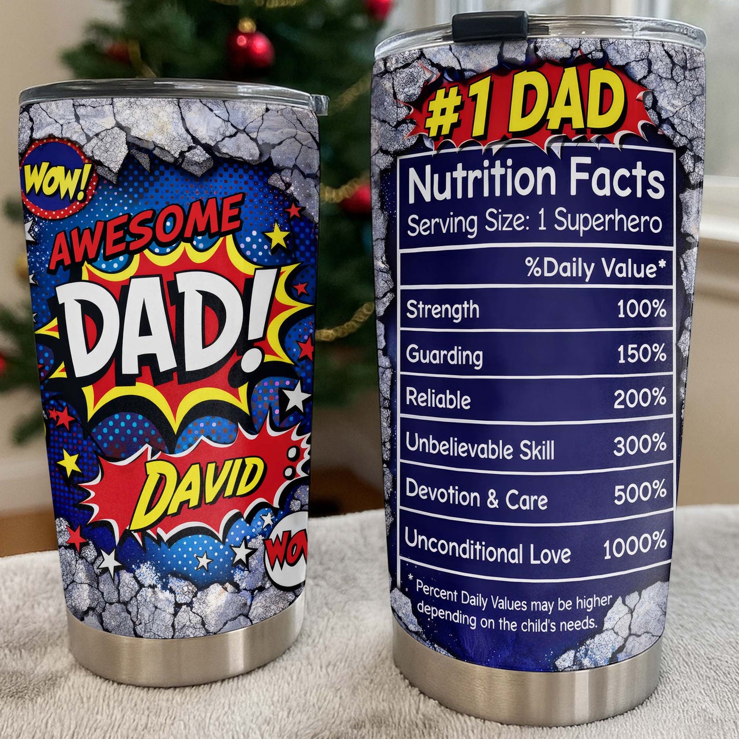 Awesome Dad Number One Nutrition Facts Superhero Comic Stars - Personalized Custom Stainless Steel Tumbler 20oz 30oz - DAD303_TB