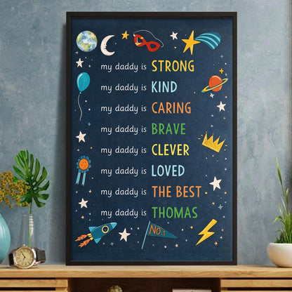 My Daddy Is Strong Kind Caring Brave Personalized Stars And Rocket - Personalized Custom Vertical Poster - DAD386_VPOS