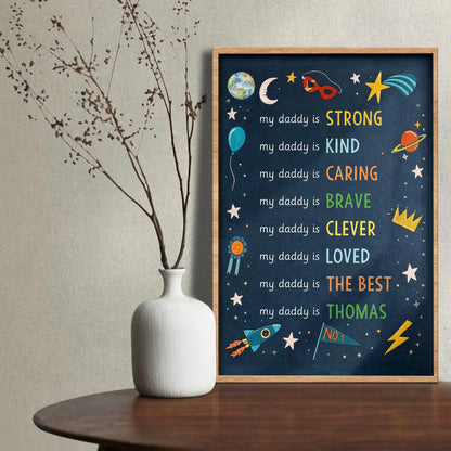 My Daddy Is Strong Kind Caring Brave Personalized Stars And Rocket - Personalized Custom Vertical Poster - DAD386_VPOS