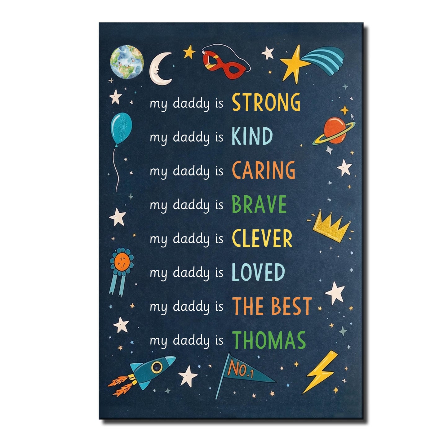 My Daddy Is Strong Kind Caring Brave Personalized Stars And Rocket - Personalized Custom Vertical Poster - DAD386_VPOS