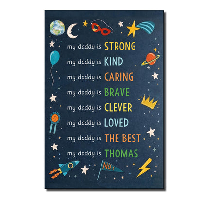 My Daddy Is Strong Kind Caring Brave Personalized Stars And Rocket - Personalized Custom Vertical Poster - DAD386_VPOS