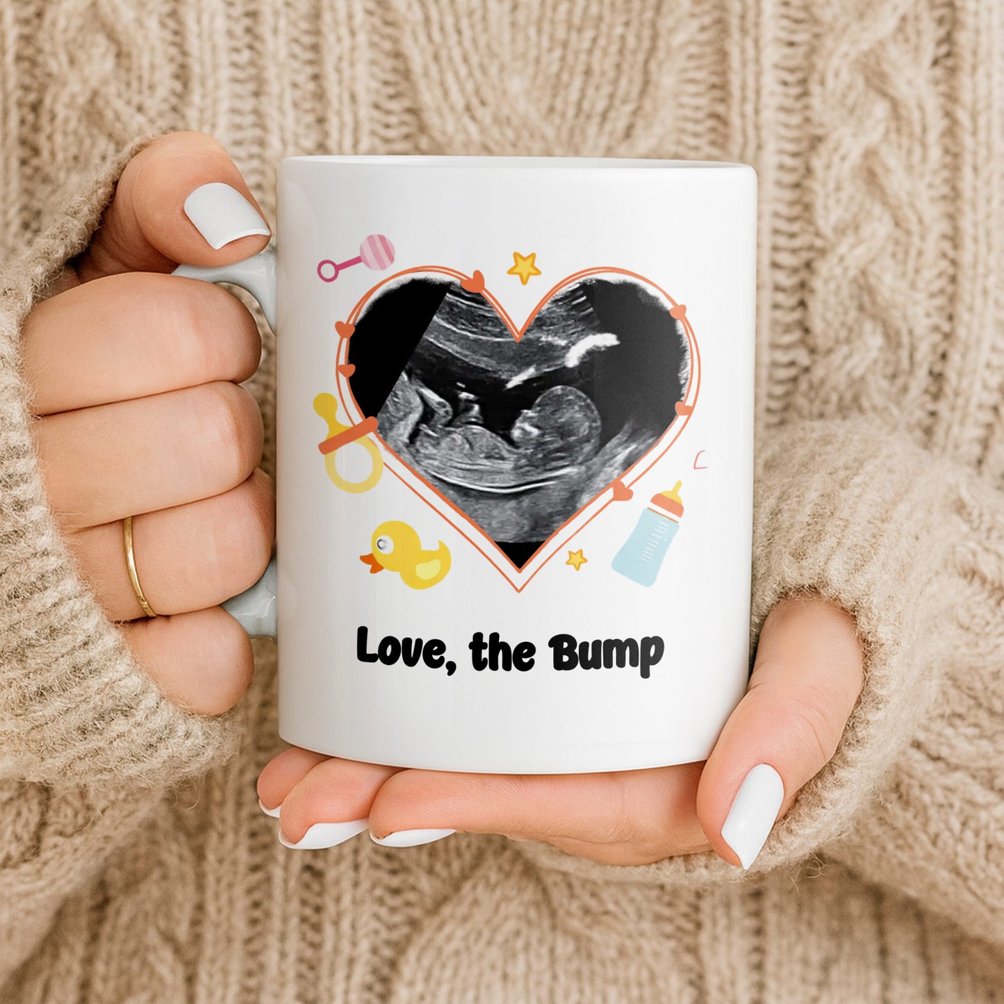 Love The Bump Ultrasound Photo Heart With Baby Toys - Personalized Custom Coffee Mug - DAD396_MG