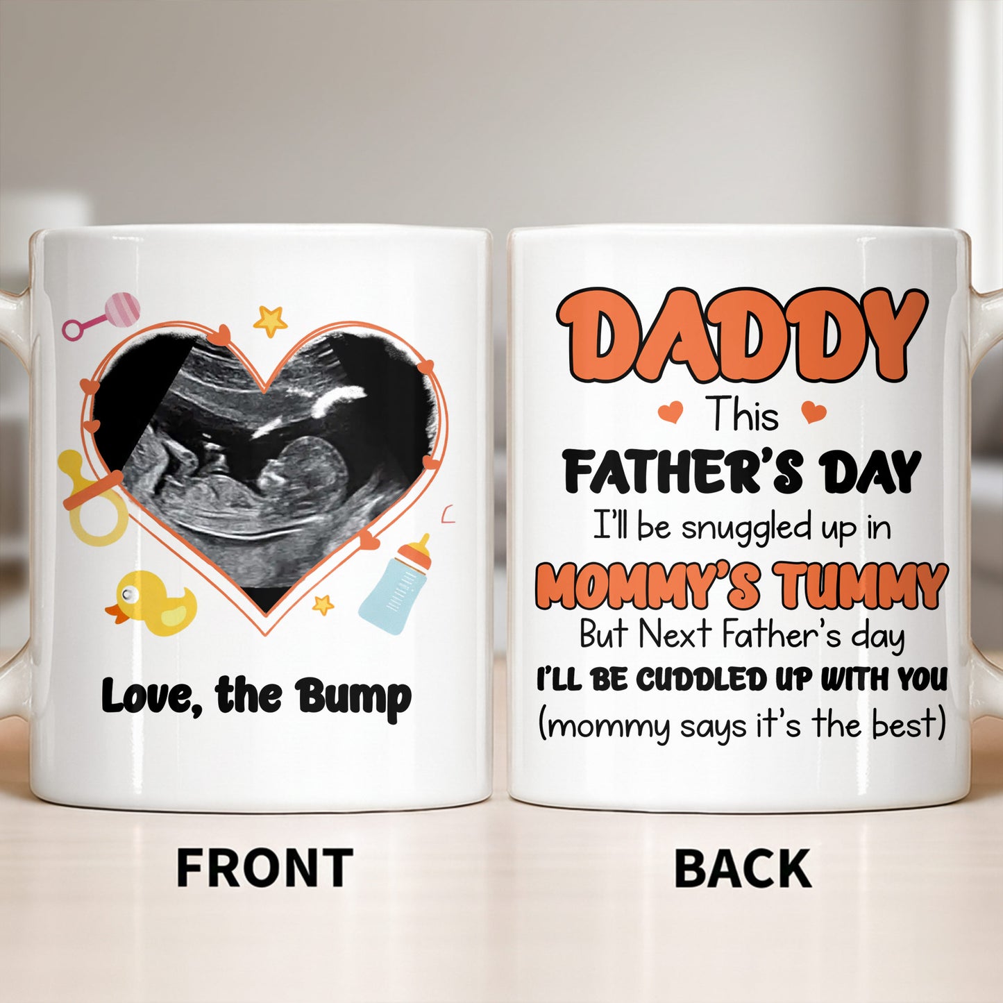 Love The Bump Ultrasound Photo Heart With Baby Toys - Personalized Custom Coffee Mug - DAD396_MG