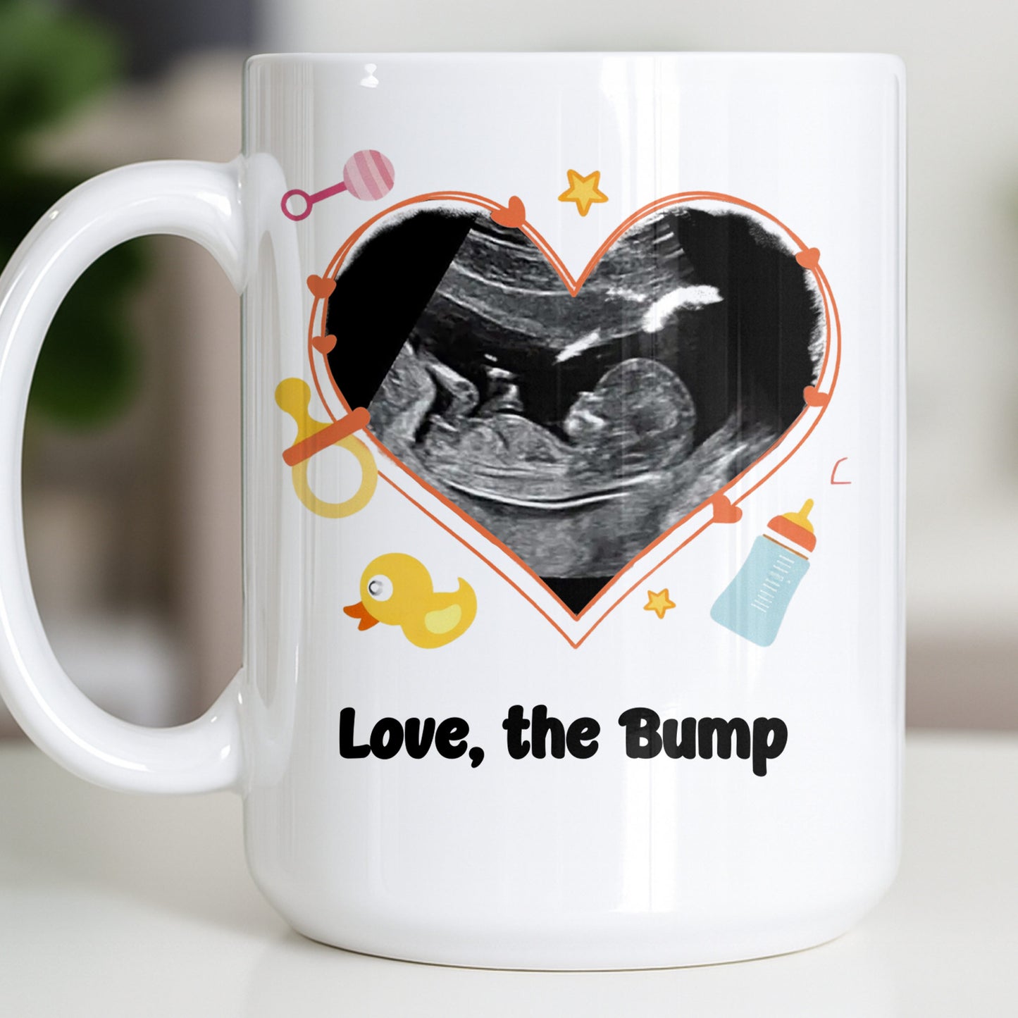 Love The Bump Ultrasound Photo Heart With Baby Toys - Personalized Custom Coffee Mug - DAD396_MG