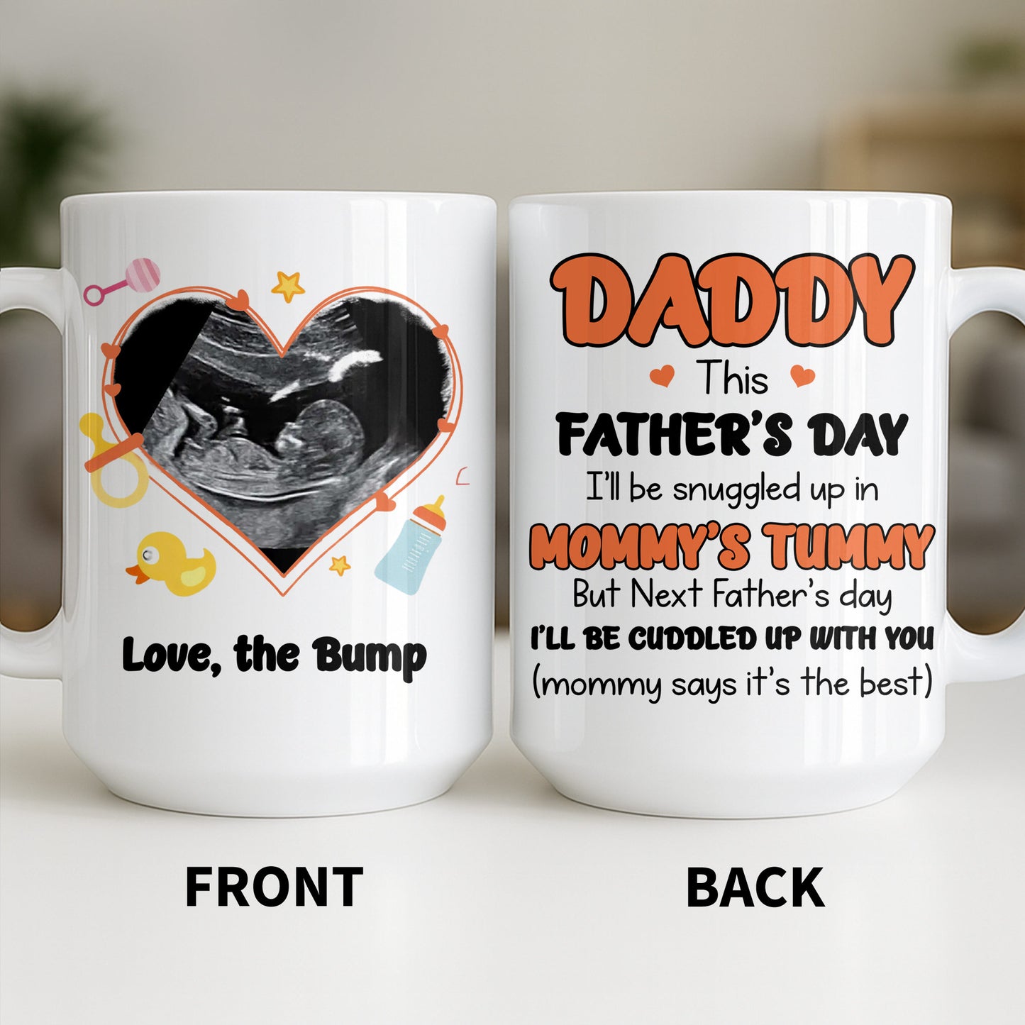 Love The Bump Ultrasound Photo Heart With Baby Toys - Personalized Custom Coffee Mug - DAD396_MG