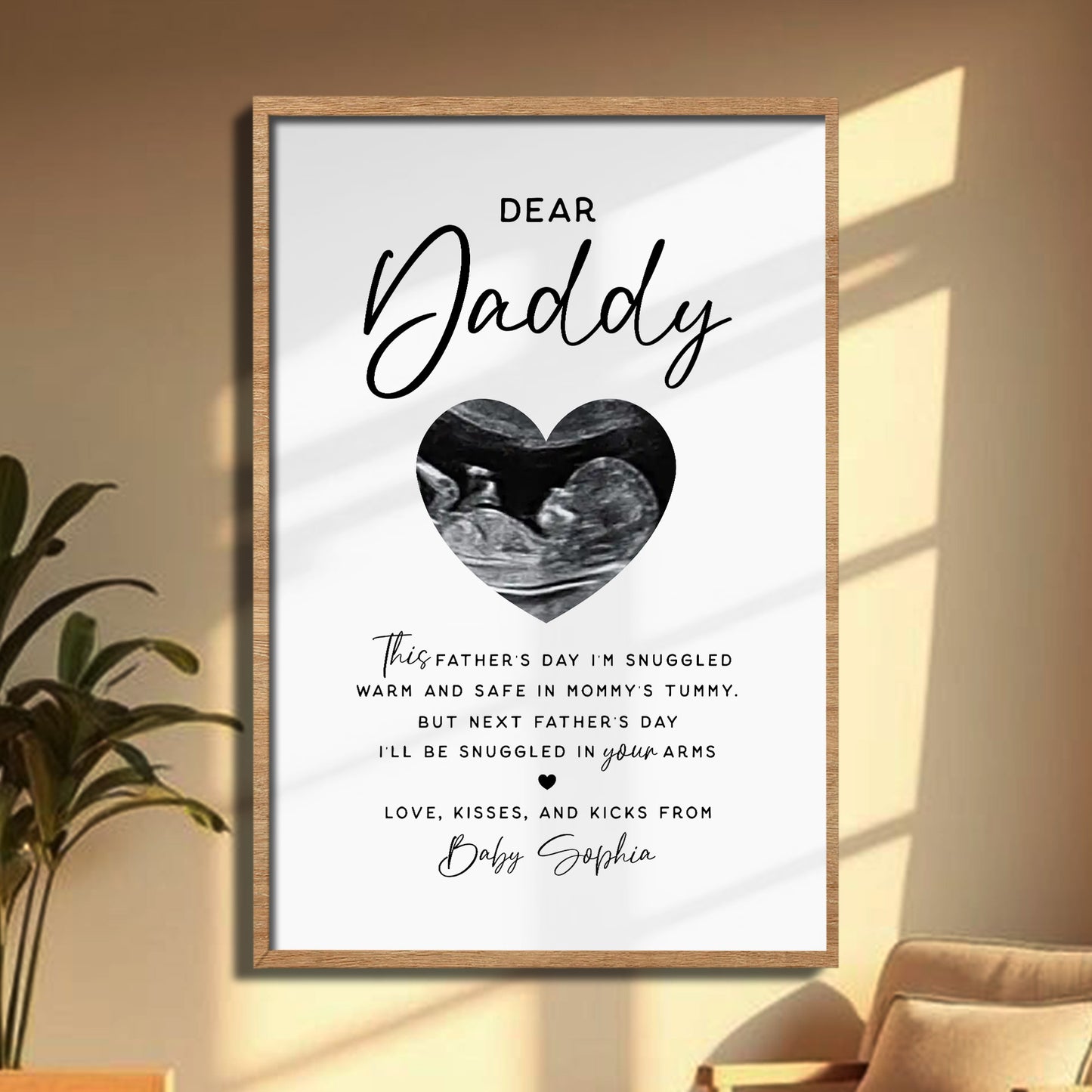 Dear Daddy Snuggled Warm In Tummy Ultrasound Heart - Personalized Custom Vertical Poster - DAD399_VPOS