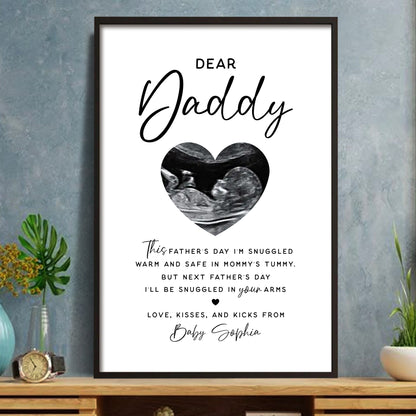 Dear Daddy Snuggled Warm In Tummy Ultrasound Heart - Personalized Custom Vertical Poster - DAD399_VPOS