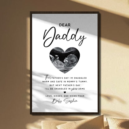 Dear Daddy Snuggled Warm In Tummy Ultrasound Heart - Personalized Custom Vertical Poster - DAD399_VPOS