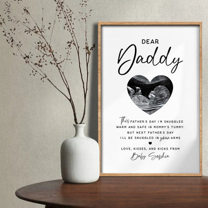 Dear Daddy Snuggled Warm In Tummy Ultrasound Heart - Personalized Custom Vertical Poster - DAD399_VPOS