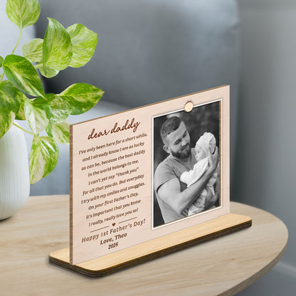 Dear Daddy Happy First Father's Day Custom Photo - Personalized Custom 2-Layer Wood Plaque With Flat Base - DAD411_WPLA