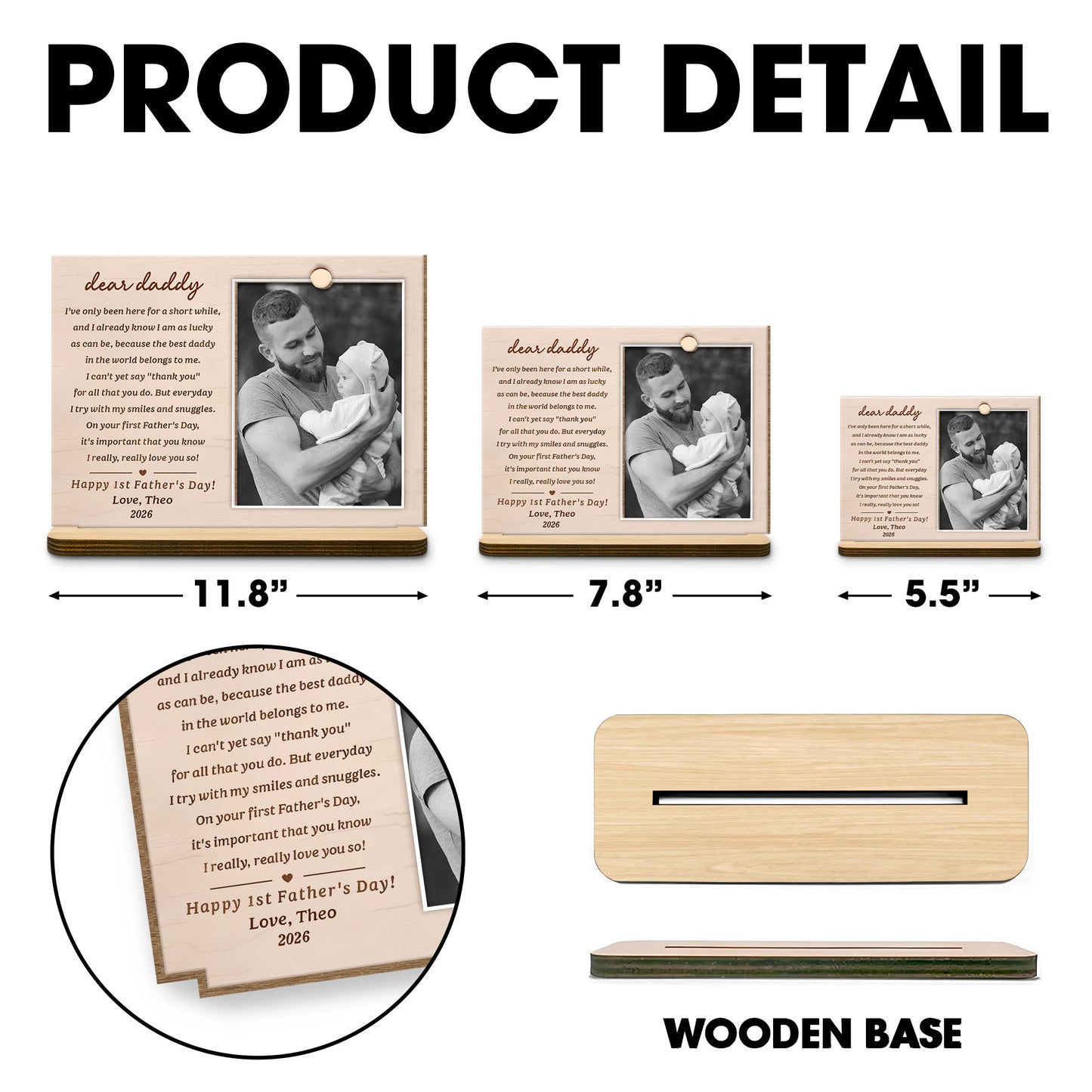 Dear Daddy Happy First Father's Day Custom Photo - Personalized Custom 2-Layer Wood Plaque With Flat Base - DAD411_WPLA