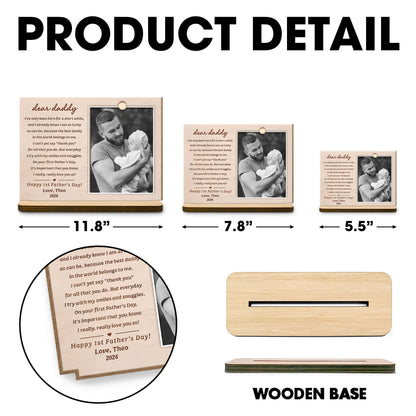 Dear Daddy Happy First Father's Day Custom Photo - Personalized Custom 2-Layer Wood Plaque With Flat Base - DAD411_WPLA