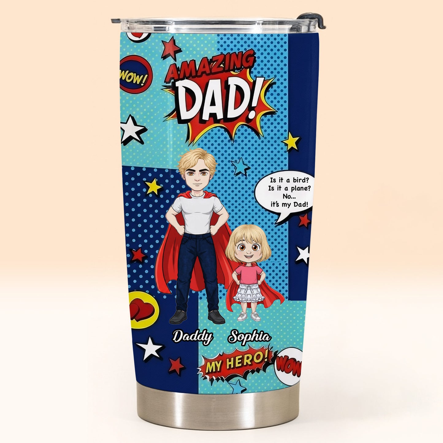 Amazing Dad My Hero Comic Superhero Nutrition Facts - Personalized Custom Stainless Steel Tumbler 20oz 30oz - DAD618_TB