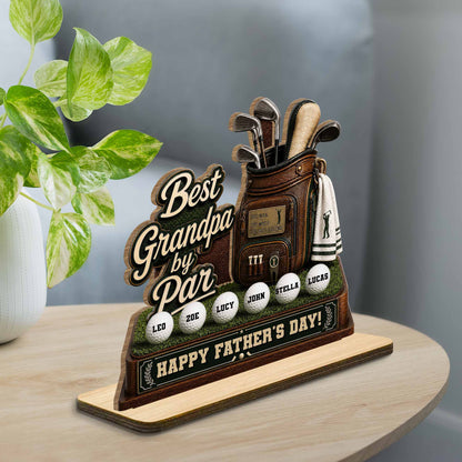 Best Dad By Par Golf Bag With Clubs And Balls - Personalized Custom 2-Layer Wood Plaque With Flat Base - DAD641_WPLA