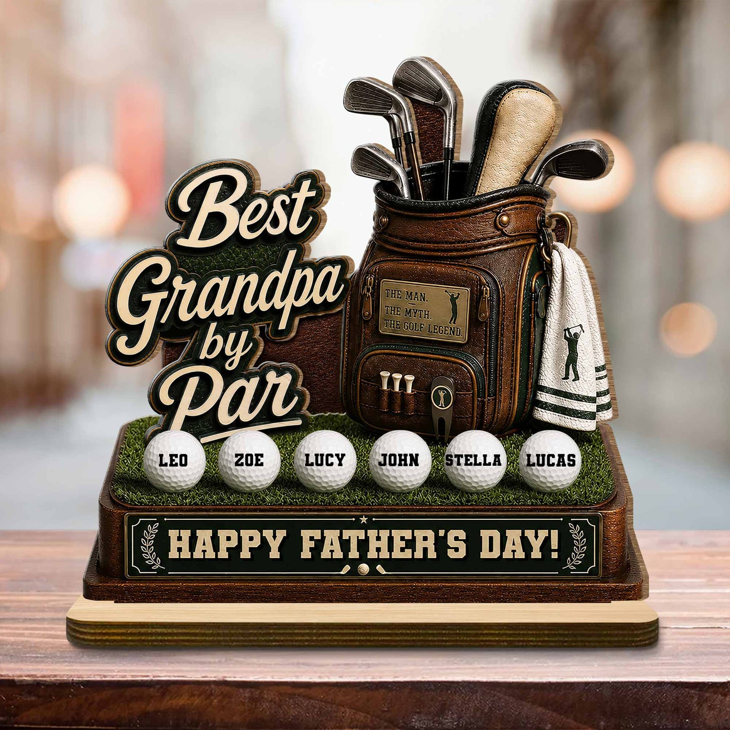 Best Dad By Par Golf Bag With Clubs And Balls - Personalized Custom 2-Layer Wood Plaque With Flat Base - DAD641_WPLA