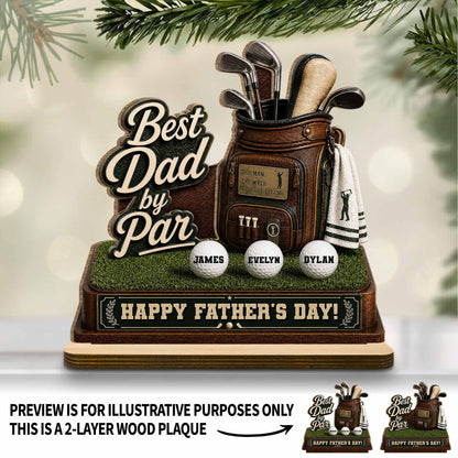 Best Dad By Par Golf Bag With Clubs And Balls - Personalized Custom 2-Layer Wood Plaque With Flat Base - DAD641_WPLA