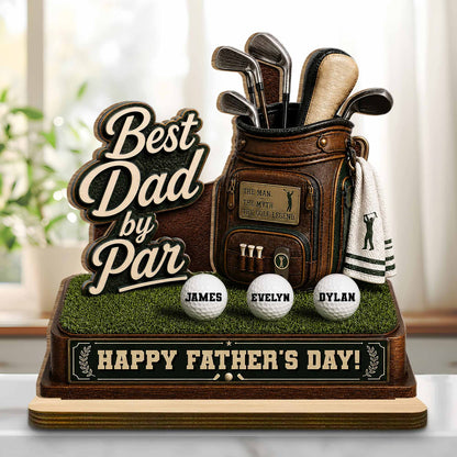 Best Dad By Par Golf Bag With Clubs And Balls - Personalized Custom 2-Layer Wood Plaque With Flat Base - DAD641_WPLA
