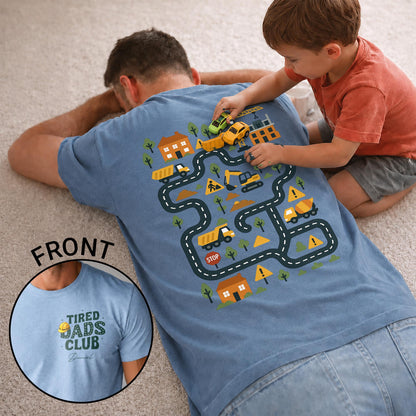 Tired Dads Club Construction Road Map Personalized Graphic Tee - Personalized Custom T-Shirt Font and Back - DAD654_WFBAS