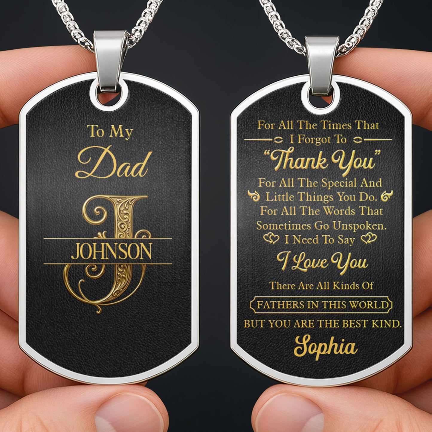 To My Dad Personalized Monogram Initial With Custom Last Name - Personalized Custom Dog Tag Necklace - DAD659_DTNECK